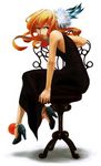  arm_support chair copyright_request dress full_body hair_ornament high_heels looking_at_viewer orange_hair pose shoes smile solo uroko_(mnr) 