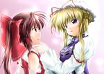  bad_id bad_pixiv_id blonde_hair hakurei_reimu hat long_hair multiple_girls nanaume_(shichimi_tougarashi) ribbon touhou yakumo_yukari 