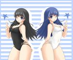  arin artist_request black_hair blue_eyes blue_hair dual_persona long_hair one-piece_swimsuit one_eye_closed pangya star summer swimsuit 