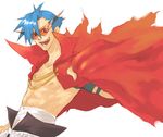  bandages blue_hair bodypaint cape chest glasses kamina kamina_shades male_focus open_mouth sarashi sasamochi shirtless solo tengen_toppa_gurren_lagann 