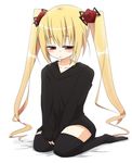  artist_request blonde_hair blush flower kooh long_hair pangya red_eyes rose solo sweater thighhighs twintails 