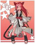  ;p animal_ears artist_request baiken cat_ears chain guilty_gear japanese_clothes kataginu kimono one-eyed one_eye_closed paws polka_dot polka_dot_background sandals scar scar_across_eye solo star toeless_legwear tongue tongue_out 