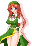  arayama_reiichi breasts china_dress chinese_clothes dress hat hong_meiling huge_breasts long_hair no_panties red_hair ribbon solo touhou 