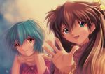  ayanami_rei blue_eyes blue_hair highres kobayashi_yuuji long_hair multiple_girls neon_genesis_evangelion red_eyes short_hair souryuu_asuka_langley 