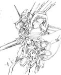  crossbone_gundam crossbone_gundam_x-3 greyscale gundam mecha monochrome no_humans sketch skull_and_crossbones solo sword weapon 