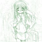  gotou_nao green looking_at_viewer monochrome original sketch smile solo wind 