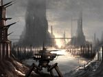  cityscape cloud coruscant fog highres mecha no_humans realistic scenery science_fiction sky star_wars tlrose walker 