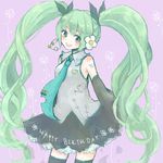 1st-mn detached_sleeves green_eyes green_hair happy_birthday hatsune_miku long_hair necktie open_mouth skirt solo thighhighs twintails very_long_hair vocaloid 