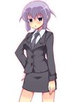  blazer coat hand_on_hip jacket kainou_yoshiko kuromu_(cr0711) necktie purple_hair saki solo 