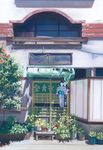  flower flower_pot highres house japanese_clothes kimono miso_pan no_humans original plant potted_plant scenery tree vines window 