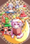  &gt;_&lt; :d :o =_= ascot bat_wings blue_eyes blue_hair book braid checkered checkered_background chibi cirno closed_eyes crescent cup daiyousei dress_shirt flandre_scarlet green_eyes green_hair hair_ribbon hat head_wings highres hong_meiling izayoi_sakuya koakuma long_hair maid maid_headdress multiple_girls necktie open_mouth patchouli_knowledge pentagram purple_eyes purple_hair red_hair remilia_scarlet ribbon rumia saucer shirt side_ponytail silver_hair skirt smile star teacup the_embodiment_of_scarlet_devil touhou v-shaped_eyebrows warabi_mochi_(ehimedaisuki) wings xd 