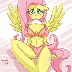  anthro anthrofied big_breasts blue_eyes blush bra breasts cleavage clothed clothing cutie_mark equine female fluttershy_(mlp) friendship_is_magic hair horse lingerie long_hair looking_at_viewer mammal my_little_pony navel panties pegasus pink_hair pony presenting sitting skykain solo underwear wing_boner wings 