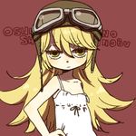  bakemonogatari blonde_hair dress goggles helmet long_hair monogatari_(series) oshino_shinobu solo strap_slip yellow_eyes yukke 