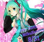  bad_id bad_pixiv_id character_name dated detached_sleeves green_eyes green_hair happy_birthday hatsune_miku headset highres itouri long_hair necktie solo twintails vocaloid 