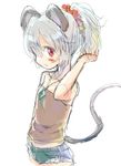  alternate_costume alternate_hairstyle animal_ears blush cutoffs denim denim_shorts jewelry mouse_ears mouse_tail nazrin pendant ponytail red_eyes sape_(saperon_black) short_shorts shorts simple_background sketch solo tail touhou white_background 