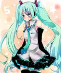  detached_sleeves green_hair hatsune_miku long_hair necktie night-moon skirt solo thighhighs twintails very_long_hair vocaloid 