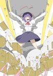  blush constricted_pupils explosion hat highres isogai_yuuji long_sleeves nagae_iku open_mouth outstretched_arms puffy_sleeves purple_hair short_hair solo touhou 
