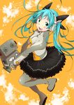  aqua_hair boots character_name green_eyes happy_birthday hatsune_miku headphones highres long_hair odds_&amp;_ends_(vocaloid) open_mouth project_diva_(series) project_diva_f purasu_no_konbu robot solo thigh_boots thighhighs twintails vocaloid 