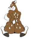  big_breasts big_butt breasts brown_fur butt cervine color deer doe english_text female fur green_eyes hooves huge_breasts humor looking_at_viewer looking_back male mammal plain_background smile spots text transparent_background zp92 