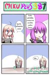  4koma :&lt; ahoge blue_eyes braid catstudioinc_(punepuni) collarbone comic cup_ramen empty hair_ornament highres ia_(vocaloid) long_hair multiple_girls o_o off_shoulder open_mouth pink_hair purple_eyes purple_hair shirt smile thai translated twin_braids vocaloid voiceroid yuzuki_yukari 