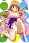  absurdres barefoot blush breasts brown_eyes brown_hair cleavage feet highres honda_yoshino japanese_clothes large_breasts legs long_hair megami navel nogizaka_haruka nogizaka_haruka_no_himitsu non-web_source official_art panties solo twister underwear 