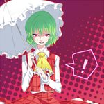  1girl ascot green_hair kazami_yuuka long_sleeves lowres open_mouth red_eyes shionty short_hair solo touhou umbrella 