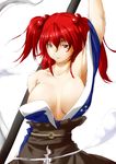  breasts cleavage highres huge_breasts niwatazumi off_shoulder onozuka_komachi red_eyes red_hair scythe short_hair sketch solo touhou two_side_up 