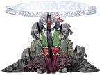  blue_eyes commentary_request flower frills hair_ornament hieda_no_akyuu matryoshka_doll mazeran persona silver_hair sitting touhou transparent_background 