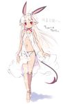  animal_ears blush bunny_ears demon_tail dress flat_chest horns lilim_rimiru long_hair mel/a panties pointy_ears red_eyes shingeki_no_bahamut sketch slit_pupils tail tan underwear white_dress white_hair 