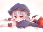  alternate_color bat_wings blush hat red_eyes remilia_scarlet shize_(coletti) short_hair silver_hair solo touhou upper_body wings wrist_cuffs 