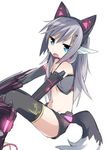  animal_ears bad_id bad_pixiv_id blue_eyes fang grey_hair long_hair midriff mizuki_(koko_lost) navel open_mouth original simple_background solo tail thighhighs white_background 
