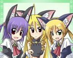  3girls animal_ears blonde_hair blush cat_ears cat_paws drill_hair green_eyes hayate_no_gotoku! long_hair maid multiple_girls paws purple_hair red_eyes reverse_(artist) sanzen'in_nagi sanzenin_nagi segawa_izumi tennousu_athena twintails 