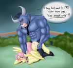  anal anal_penetration anthro anthro_on_feral bestiality biceps blush bovine bull cattle clothed clothing crossgender cutie_mark domination duo english_text equine facial_piercing female feral fluttershy_(mlp) friendship_is_magic from_behind half-dressed hasana-chan hooves horn horse interspecies iron_will_(mlp) male mammal muscles my_little_pony nose_piercing outside pecs pegasus penetration piercing pony signature sweat text toned topless wings yellow_eyes 