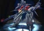  armor blue_hair cannon gerwalk gunpod hangar helmet i.t.o_daynamics macross macross_frontier mecha missile pilot_suit ponytail realistic s.m.s. saotome_alto science_fiction shield spacesuit variable_fighter vf-25 walking 