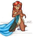  covering dildo female green_eyes hair mammal mustelid nude os otter pussy red_hair sex_toy solo surprise translucent 