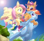  blush bruised cub cutie_mark equine female feral first_aid_kit fluttershy_(mlp) friendship_is_magic group horse mammal my_little_pony outside oze pegasus piggyback pony rainbow_dash_(mlp) scootaloo_(mlp) wings young 