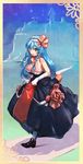  bare_shoulders blue_eyes blue_hair bow bow_(bhp) braid breasts cleavage dress elbow_gloves gloves hair_bow hairband large_breasts loafers long_hair original shoes solo twin_braids 