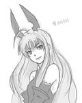  ahoge aliasse bare_shoulders detached_sleeves greyscale horns long_hair monochrome pas_(paxiti) senjou_no_valkyria senjou_no_valkyria_2 smile solo very_long_hair 