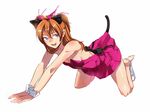  all_fours animal_ears bad_id bad_pixiv_id bare_shoulders blue_eyes blush breasts brown_hair cat_ears cat_tail cleavage dress houjou_hibiki kemonomimi_mode long_hair medium_breasts open_mouth panties panty_pull precure rumo smile solo suite_precure tail underwear wrist_cuffs 