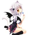  animal_ears highschool_dxd lollipop miyama-zero nopan seifuku tail toujou_koneko white white_hair wings yellow_eyes 