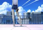  bad_id bad_pixiv_id barefoot building cellphone city cityscape cloud condensation_trail contrapposto day denim denim_shorts domo1220 from_behind head_out_of_frame original phone rooftop short_shorts shorts sky skyscraper solo standing 