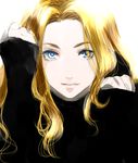  androgynous baka_ki_el_dogra blonde_hair blue_eyes gyahun22 level_e long_hair male_focus sleeves_past_wrists solo wavy_hair 