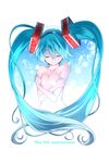  aqua_hair breasts closed_eyes halo hatsune_miku highres long_hair nude small_breasts smile solo twintails very_long_hair vocaloid yuuzii 