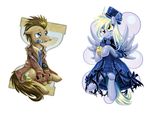  blonde_hair blue_eyes brown_hair clothing cutie_mark derpy_hooves_(mlp) doctor_whoof_(mlp) doctor_whooves_(mlp) dress equine female feral food friendship_is_magic hair hat horse male mammal muffin my_little_pony pegasus plain_background pony saturnspace sonic_screwdriver white_background wings yellow_eyes 