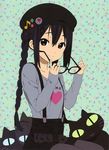  1girl black_hair glasses hat highres k-on! nakano_azusa official official_art solo 