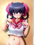  :o ayukawa_tenri black_hair blue_eyes blush bottomless dha fake_scrollbar groin hair_rings kami_nomi_zo_shiru_sekai navel school_uniform serafuku solo 