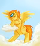  blush cloud clouds cutie_mark equine eyewear female feral friendship_is_magic goggles mammal masturbation my_little_pony nude pegasus pussy_juice sky solo spitfire_(mlp) wings wonderbolts_(mlp) 