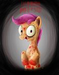  blood english_text equine female friendship_is_magic hair horse looking_at_viewer mammal my_little_pony nightmare_fuel pegasus plain_background pony purple_eyes purple_hair scootaloo_(mlp) solo text wings young 