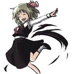  :d bad_id bad_pixiv_id blonde_hair closed_eyes darkness fang hair_ribbon juuki_taira open_mouth outstretched_arms ribbon rumia short_hair simple_background smile socks solo spread_arms touhou white_background 