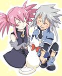  cat elbow_gloves eyes_closed genis_sage genius_sage gloves pink_hair presea_combatir ribbon tales_of_(series) tales_of_symphonia twintails white_hair 